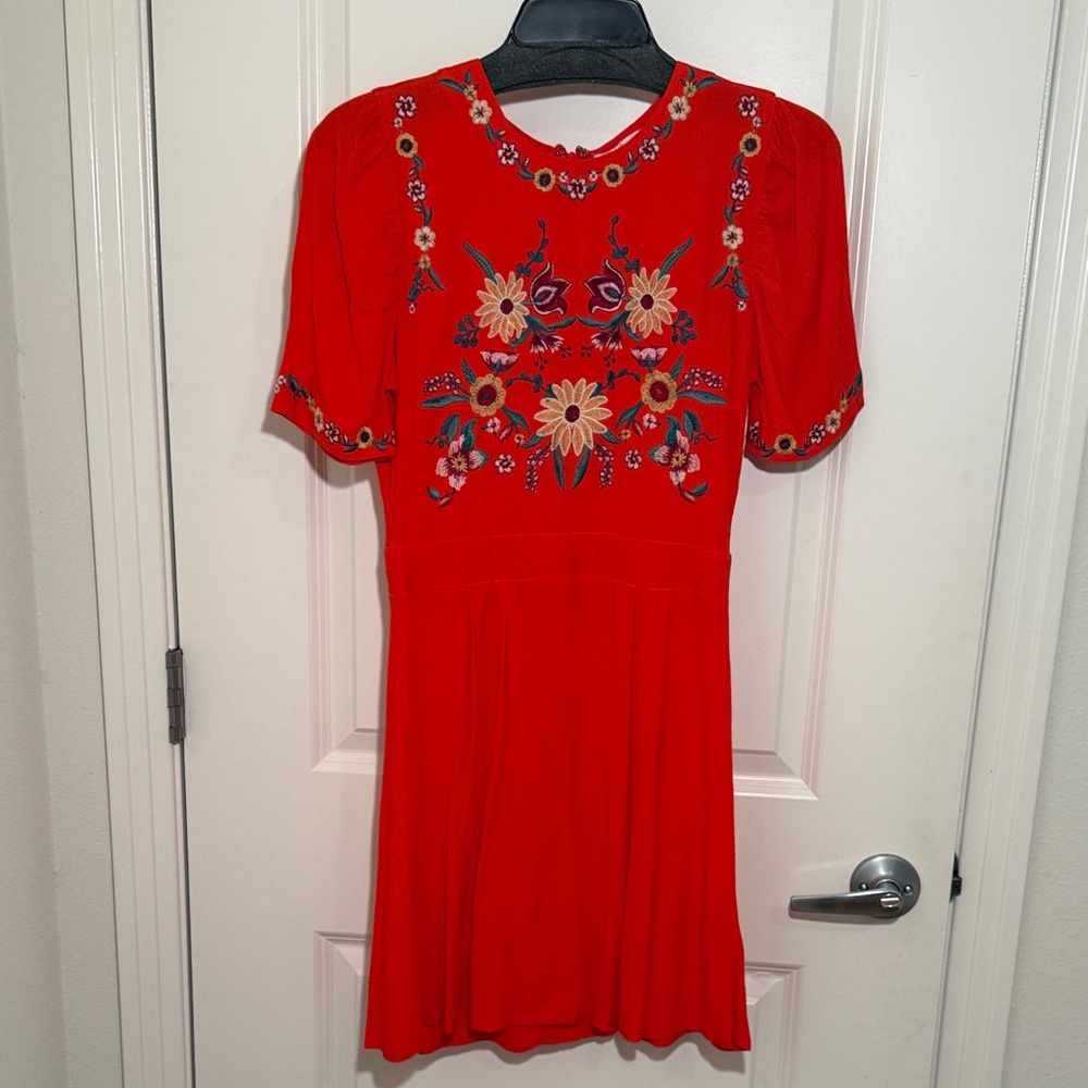 Red Floral Embroidered Dress, size small